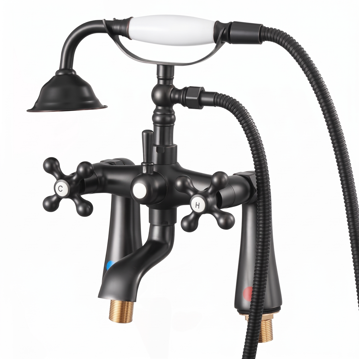 Deck Mount Clawfoot Tub Faucet with Handheld Shower - Bathtub Filler with 360° Spout & 59" Hose, Oiled Bronze