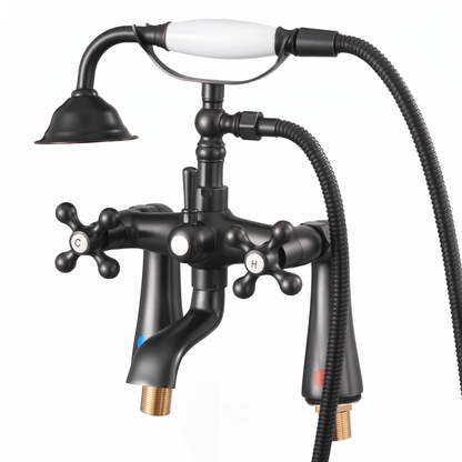 Deck Mount Clawfoot Tub Faucet with Handheld Shower - Bathtub Filler with 360° Spout & 59" Hose, Oiled Bronze