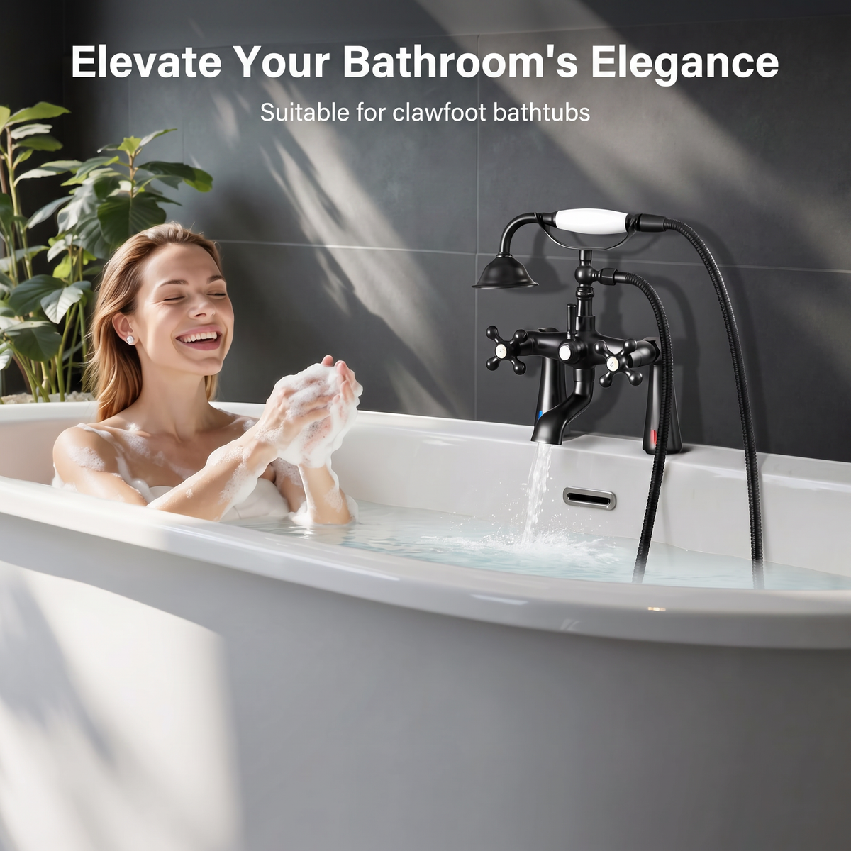 Deck Mount Clawfoot Tub Faucet with Handheld Shower - Bathtub Filler with 360° Spout & 59" Hose, Oiled Bronze