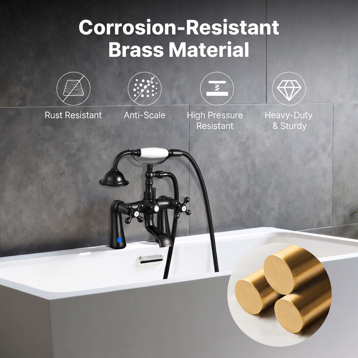 Deck Mount Clawfoot Tub Faucet with Handheld Shower - Bathtub Filler with 360° Spout & 59" Hose, Oiled Bronze