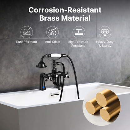 Deck Mount Clawfoot Tub Faucet with Handheld Shower - Bathtub Filler with 360° Spout & 59" Hose, Oiled Bronze