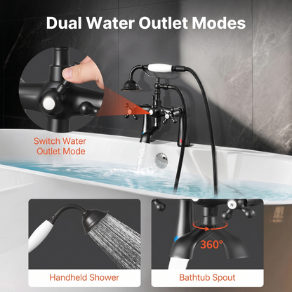 Deck Mount Clawfoot Tub Faucet with Handheld Shower - Bathtub Filler with 360° Spout & 59" Hose, Oiled Bronze