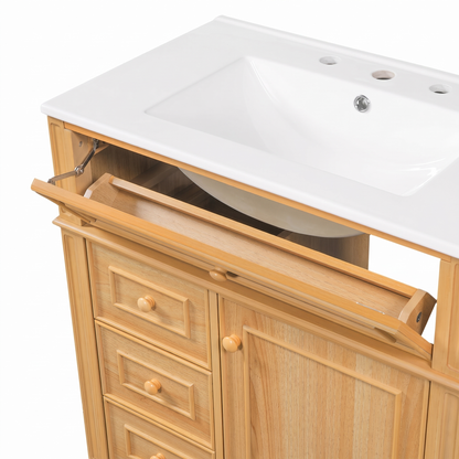 30" Bathroom Vanity with Sink - Wood Cabinet, Soft-Close Drawers & Door