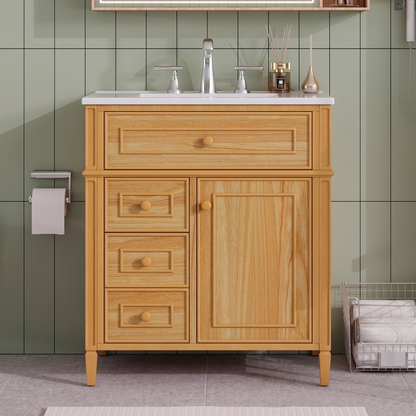 30" Bathroom Vanity with Sink - Wood Cabinet, Soft-Close Drawers & Door