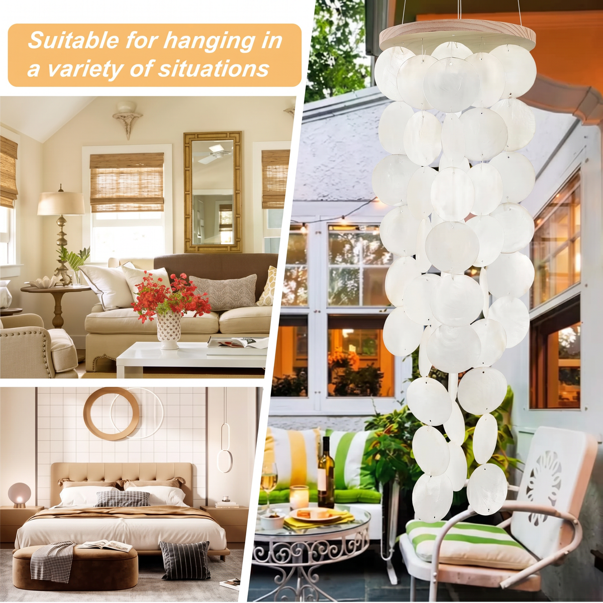 Handcrafted Capiz Shell Wind Chimes - Coastal Style Indoor & Outdoor Garden Decor