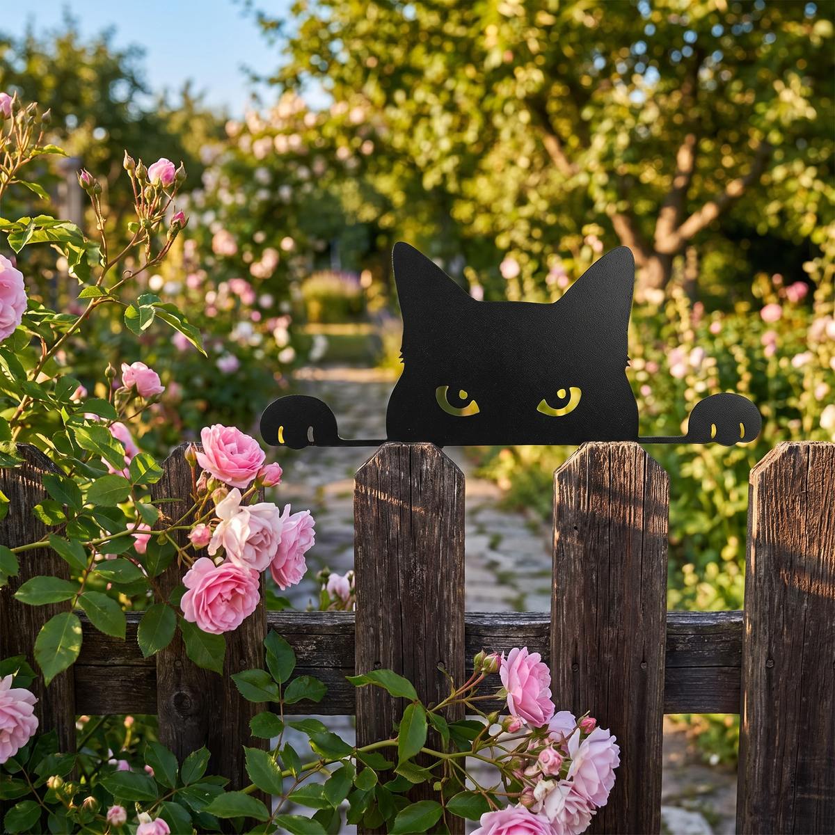 Whimsical Metal Cat Garden Decor - Outdoor Yard Art & Lawn Ornament