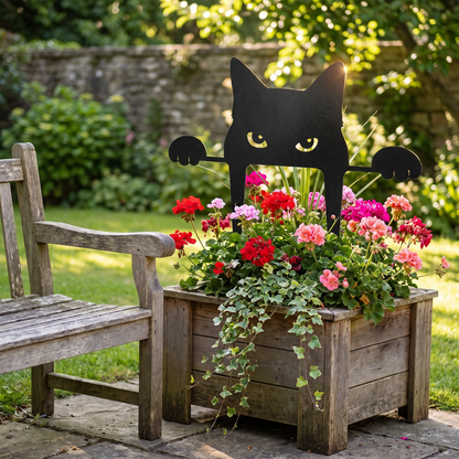 Whimsical Metal Cat Garden Decor - Outdoor Yard Art & Lawn Ornament