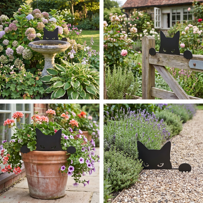 Whimsical Metal Cat Garden Decor - Outdoor Yard Art & Lawn Ornament