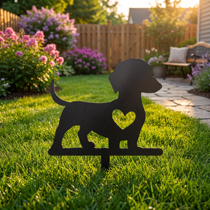 Cute Dog Silhouette Garden Stake - Solid Wood Yard & Patio Decor