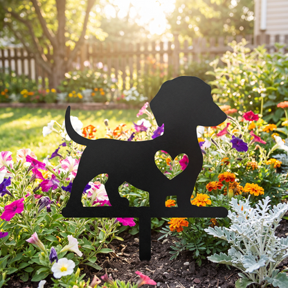 Cute Dog Silhouette Garden Stake - Solid Wood Yard & Patio Decor
