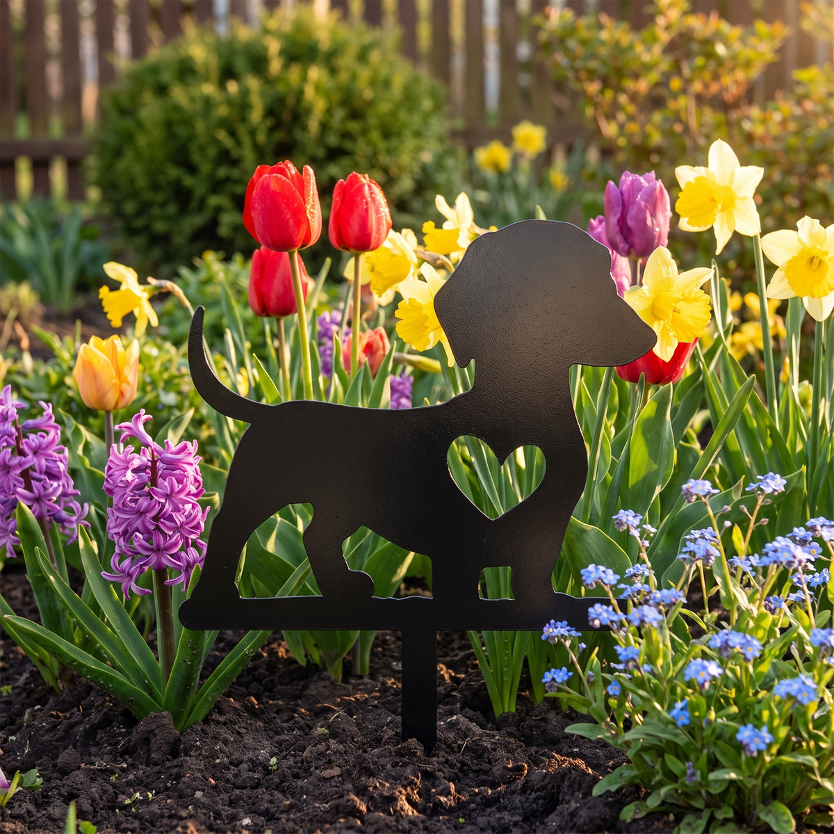 Cute Dog Silhouette Garden Stake - Solid Wood Yard & Patio Decor