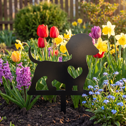Cute Dog Silhouette Garden Stake - Solid Wood Yard & Patio Decor