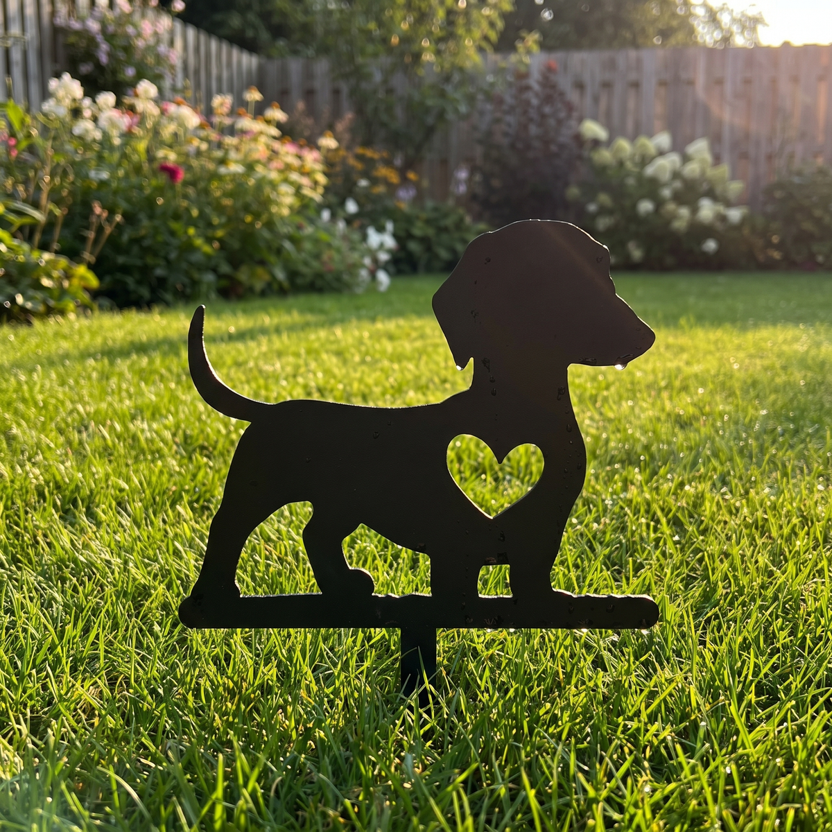 Cute Dog Silhouette Garden Stake - Solid Wood Yard & Patio Decor