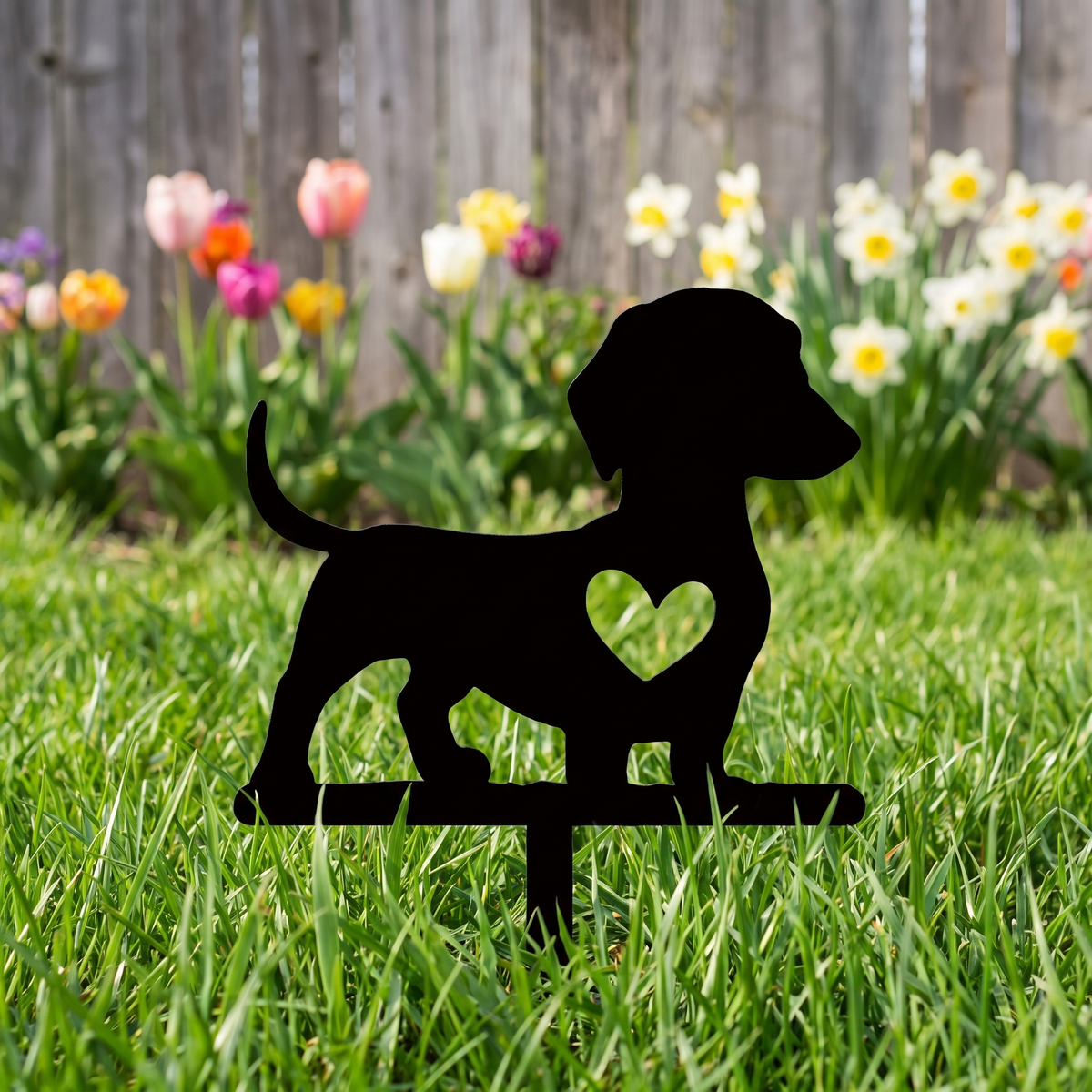 Cute Dog Silhouette Garden Stake - Solid Wood Yard & Patio Decor