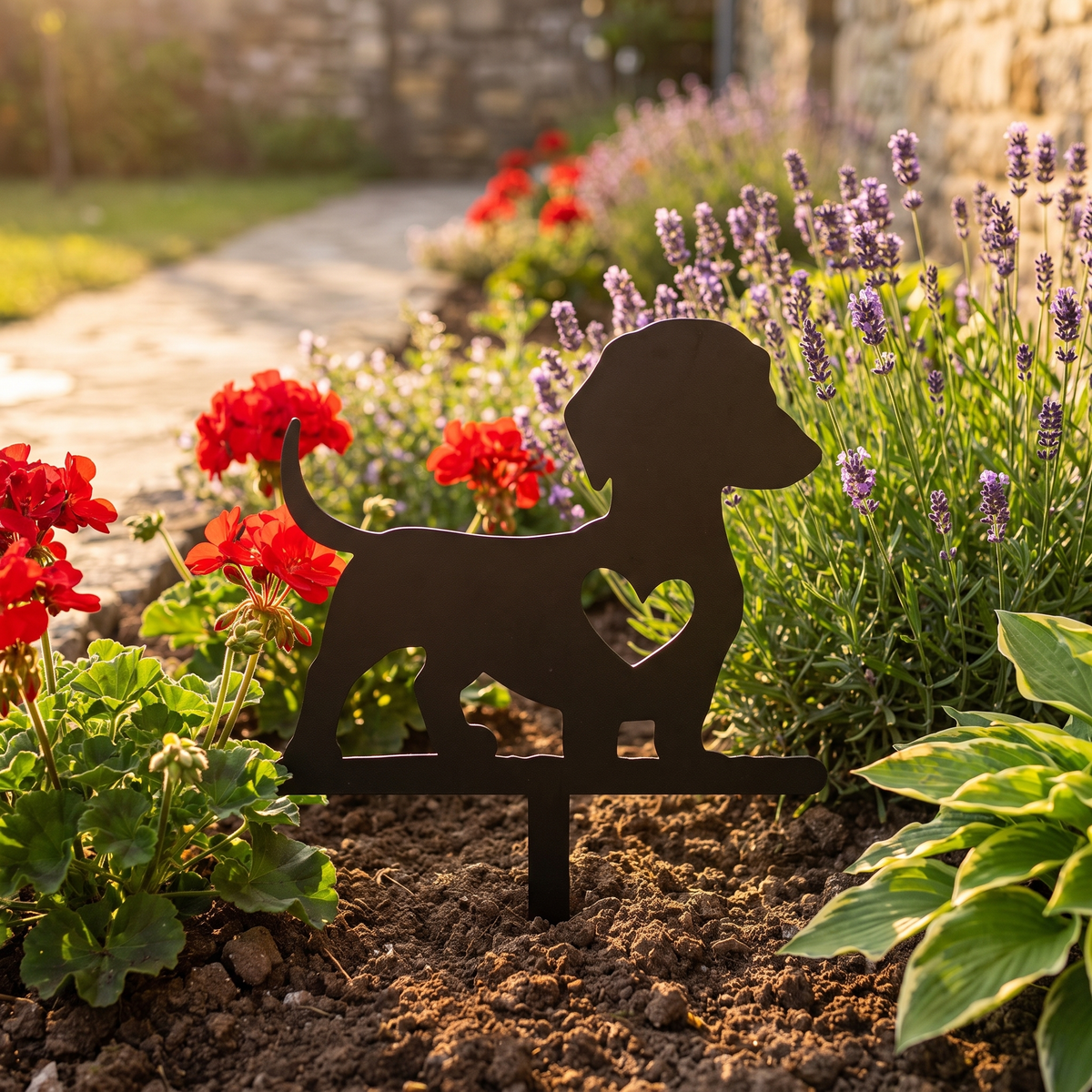 Cute Dog Silhouette Garden Stake - Solid Wood Yard & Patio Decor