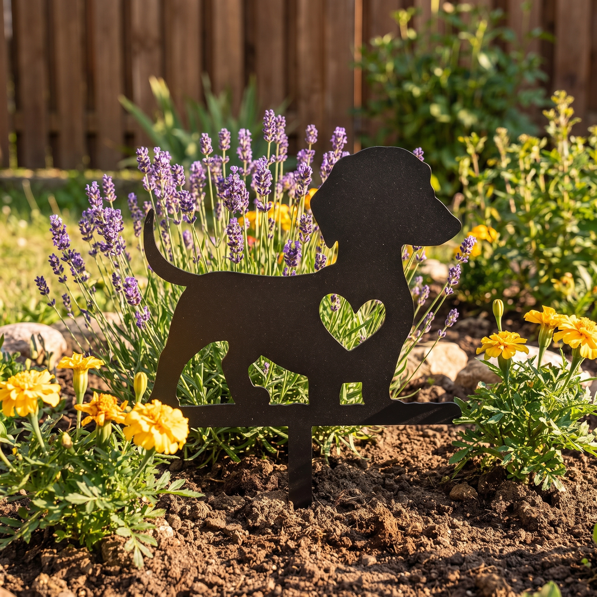 Cute Dog Silhouette Garden Stake - Solid Wood Yard & Patio Decor