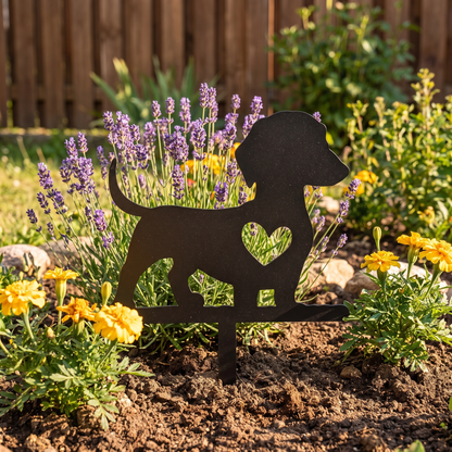 Cute Dog Silhouette Garden Stake - Solid Wood Yard & Patio Decor