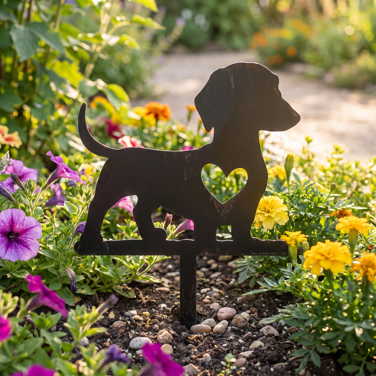 Cute Dog Silhouette Garden Stake - Solid Wood Yard & Patio Decor