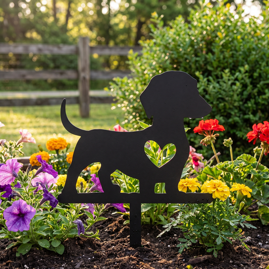 Cute Dog Silhouette Garden Stake - Solid Wood Yard & Patio Decor