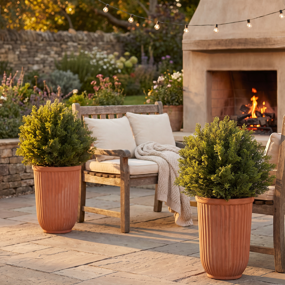 Artificial Topiary Cypress Trees 16 Inch with Ground Spike - Set of 2, Indoor & Outdoor Faux Shrubs