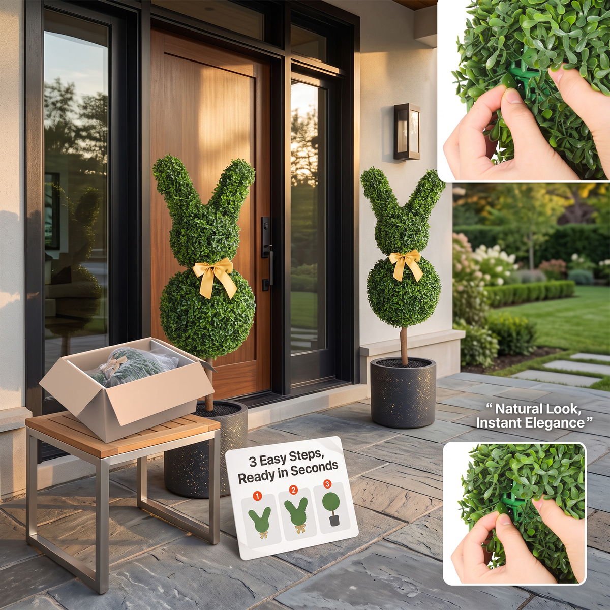 Artificial Topiary Bunny-Shape Boxwood Trees 36 Inch - Set of 2, Indoor & Outdoor Faux Garden Decor
