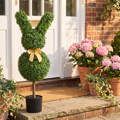 Artificial Topiary Bunny-Shape Boxwood Trees 36 Inch - Set of 2, Indoor & Outdoor Faux Garden Decor