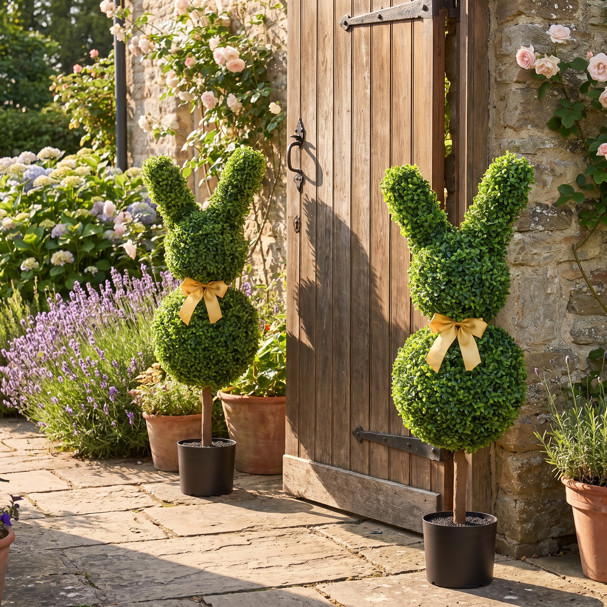 Artificial Topiary Bunny-Shape Boxwood Trees 36 Inch - Set of 2, Indoor & Outdoor Faux Garden Decor