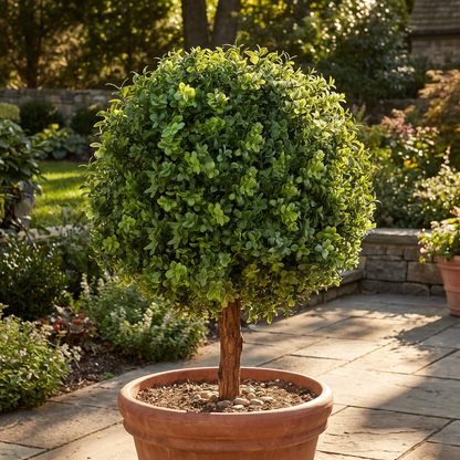 Artificial Topiary Boxwood Trees 22 Inch with Ground Spike - Set of 2, Indoor & Outdoor Faux Shrubs