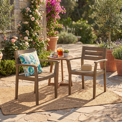 STAMFORD Outdoor Dining Chairs Set of 2 - Acacia Wood Patio Armchairs, Grey