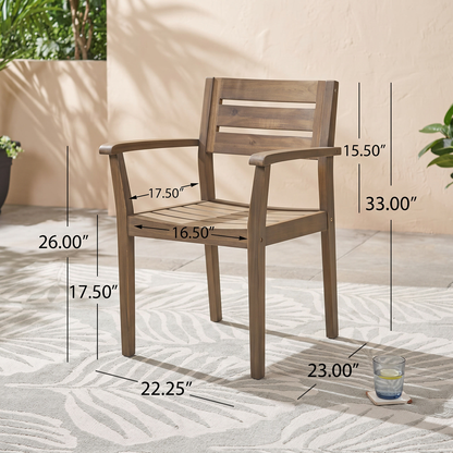 STAMFORD Outdoor Dining Chairs Set of 2 - Acacia Wood Patio Armchairs, Grey