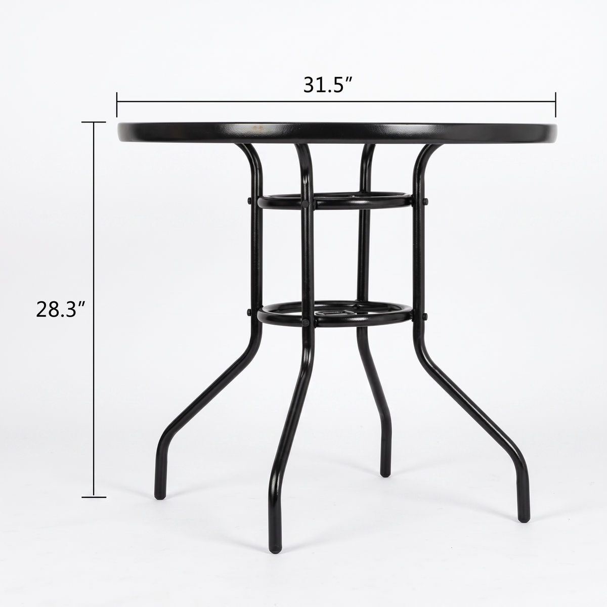 Round Glass Garden Dining Table - Steel & Toughened Glass, 80x70cm