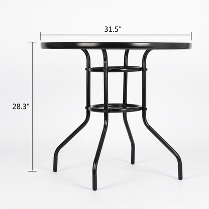 Round Glass Garden Dining Table - Steel & Toughened Glass, 80x70cm