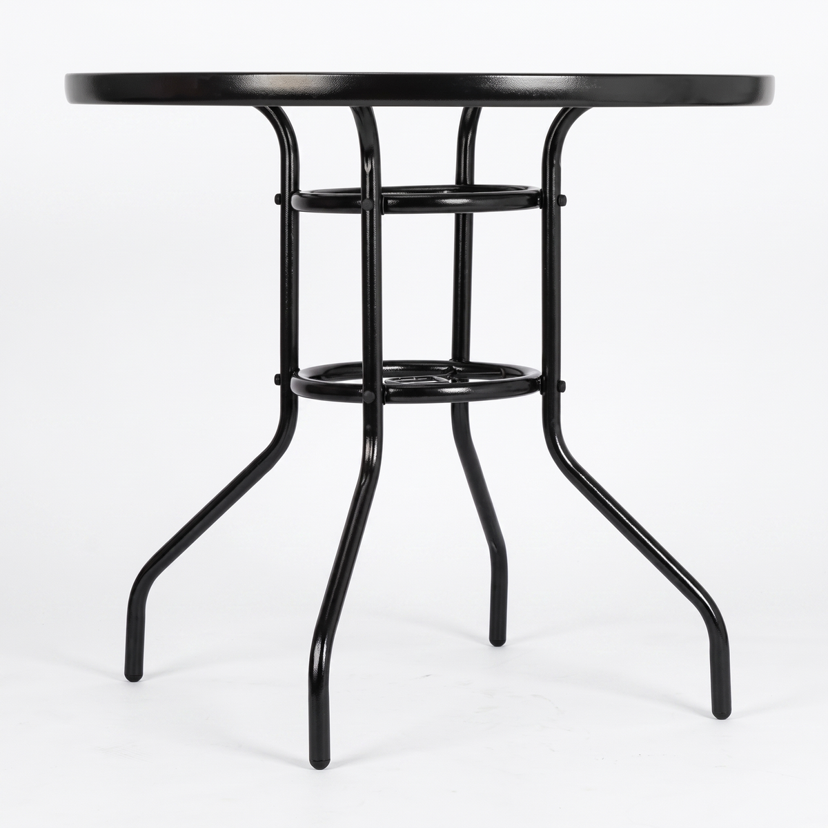 Round Glass Garden Dining Table - Steel & Toughened Glass, 80x70cm