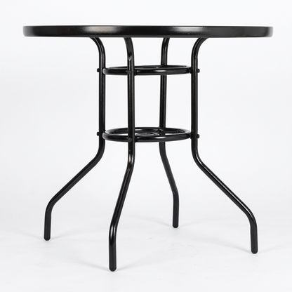 Round Glass Garden Dining Table - Steel & Toughened Glass, 80x70cm