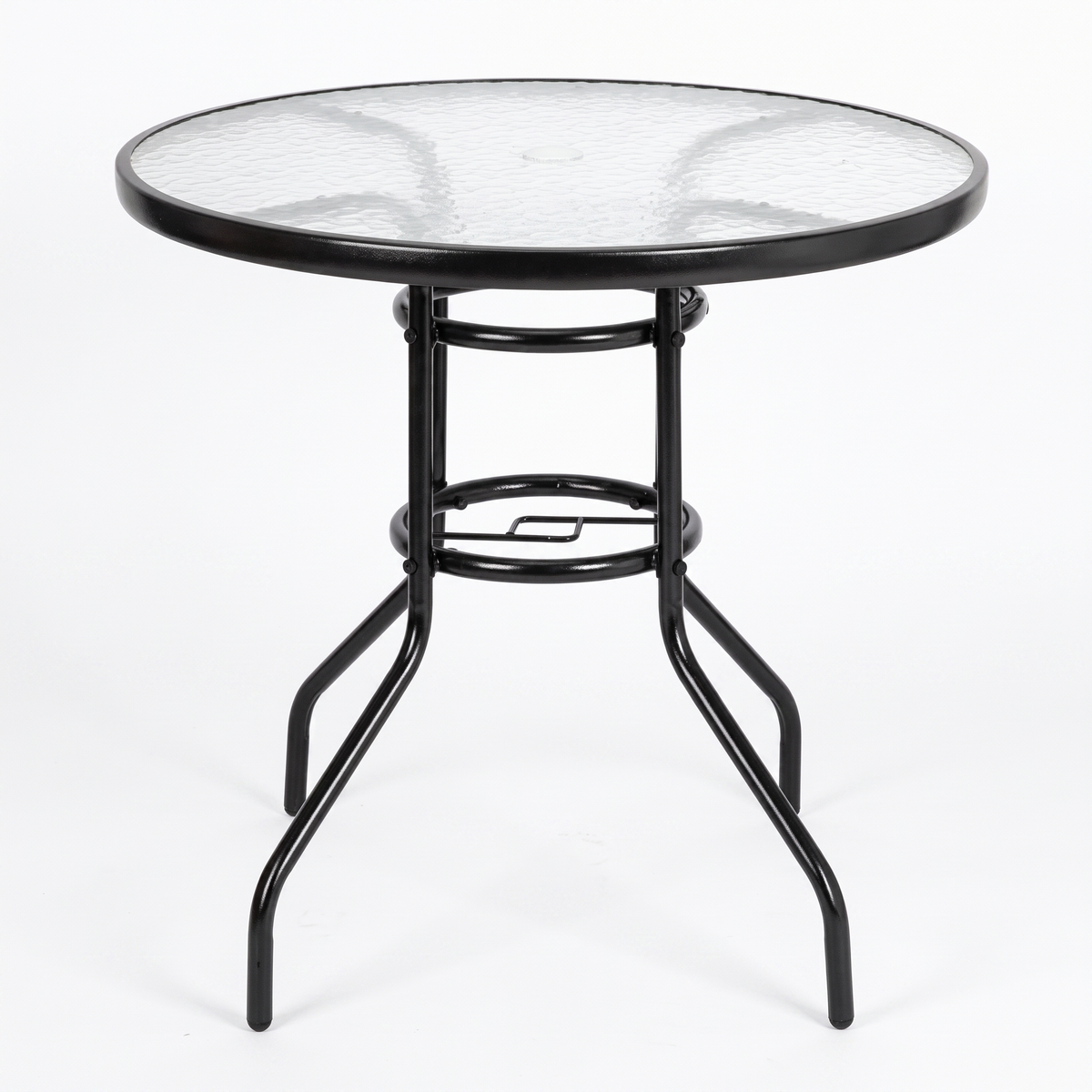 Round Glass Garden Dining Table - Steel & Toughened Glass, 80x70cm