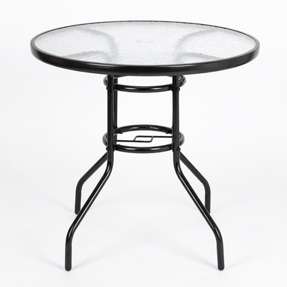 Round Glass Garden Dining Table - Steel & Toughened Glass, 80x70cm