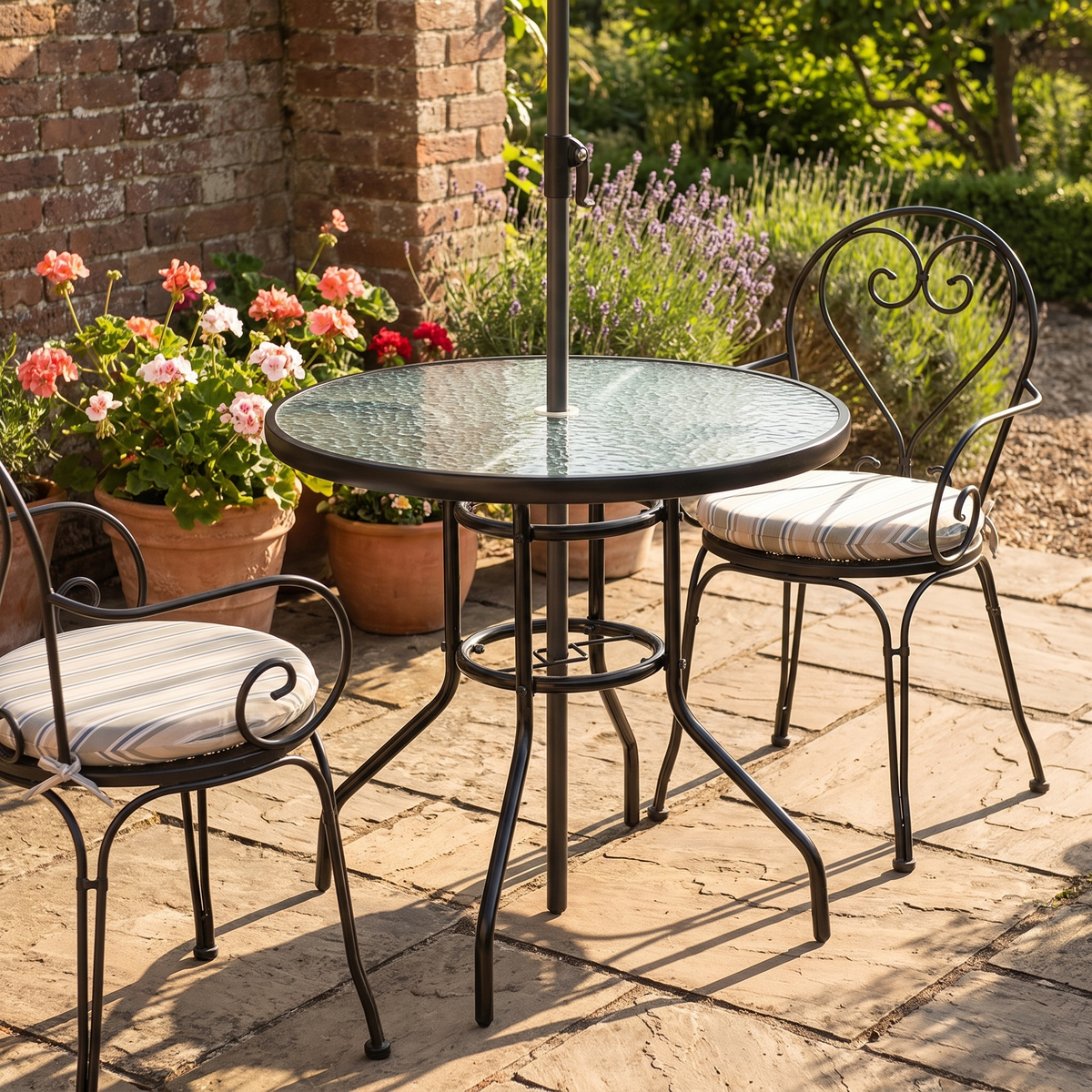 Round Glass Garden Dining Table - Steel & Toughened Glass, 80x70cm