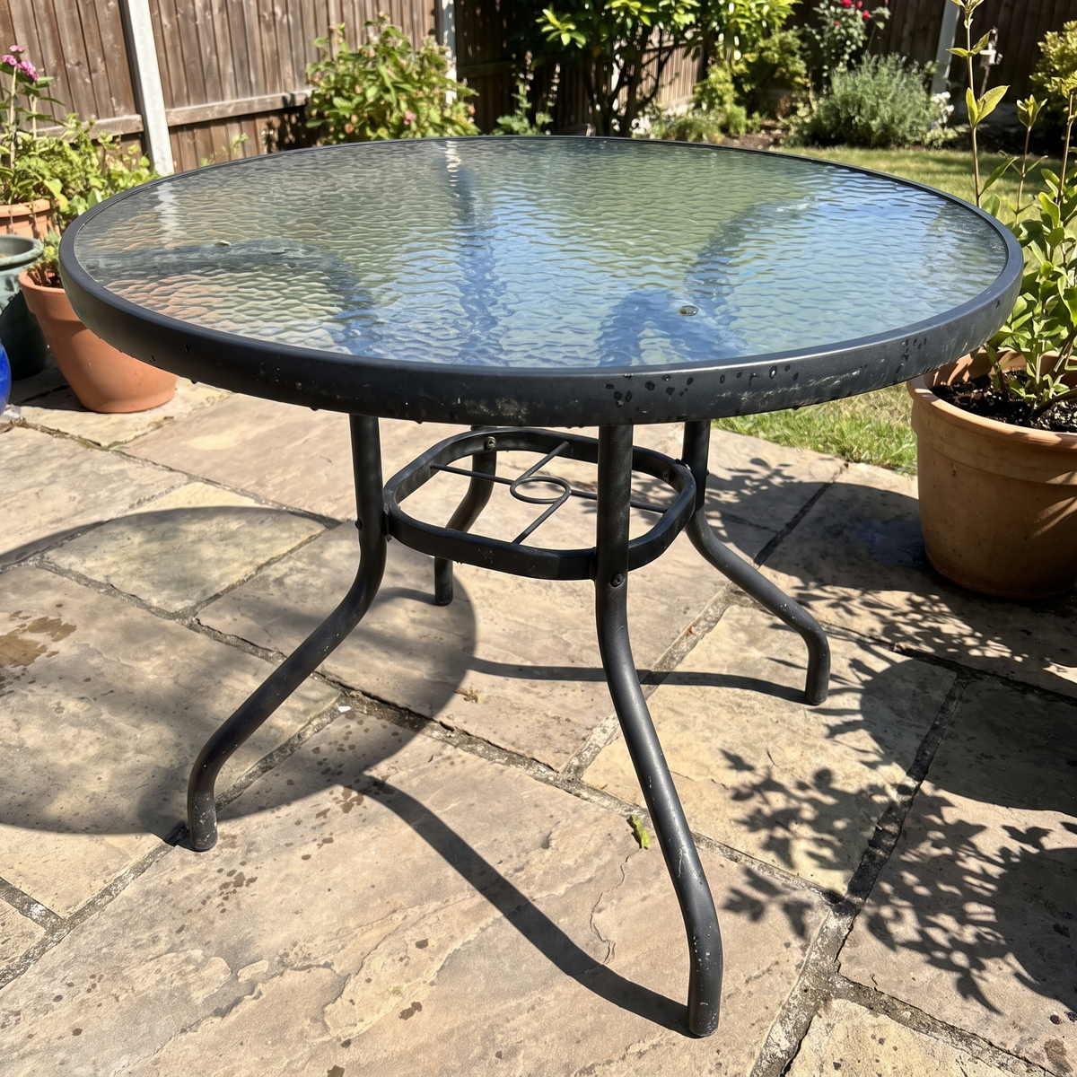 Round Glass Garden Dining Table - Steel & Toughened Glass, 80x70cm