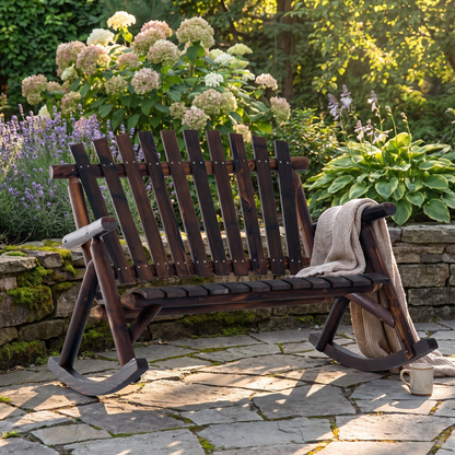 Wooden High-Back Rocking Chair for Garden - Carbonized Outdoor Rocker