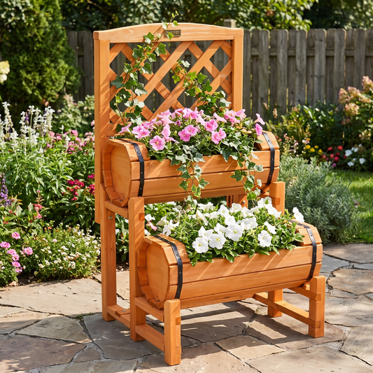 2-Tier Raised Garden Bed with Trellis - Wooden Planter Box for Patio & Balcony
