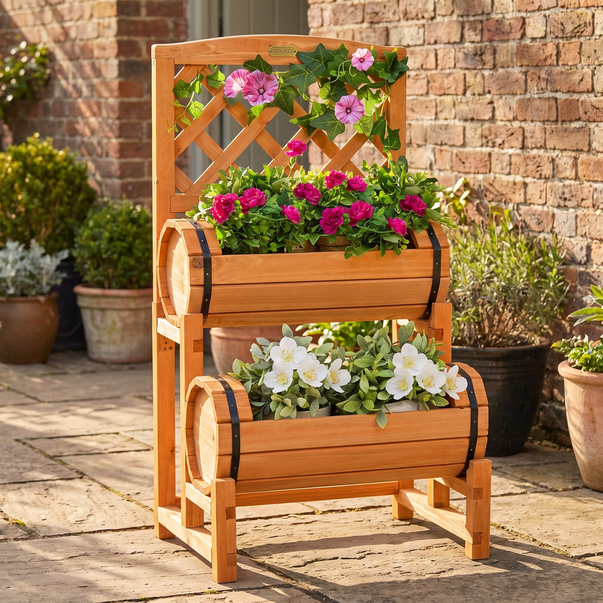 2-Tier Raised Garden Bed with Trellis - Wooden Planter Box for Patio & Balcony