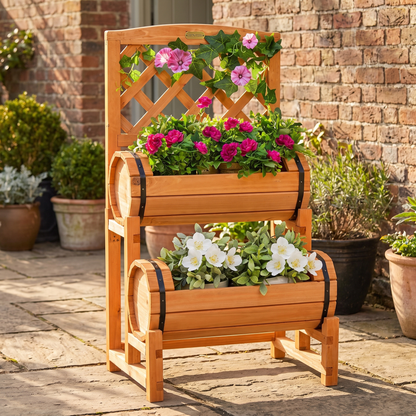2-Tier Raised Garden Bed with Trellis - Wooden Planter Box for Patio & Balcony