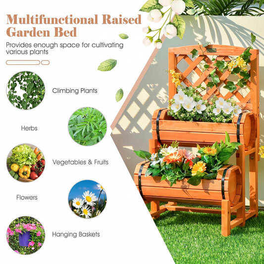 2-Tier Raised Garden Bed with Trellis - Wooden Planter Box for Patio & Balcony