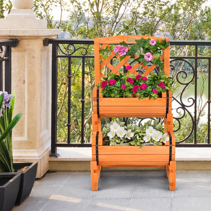 2-Tier Raised Garden Bed with Trellis - Wooden Planter Box for Patio & Balcony