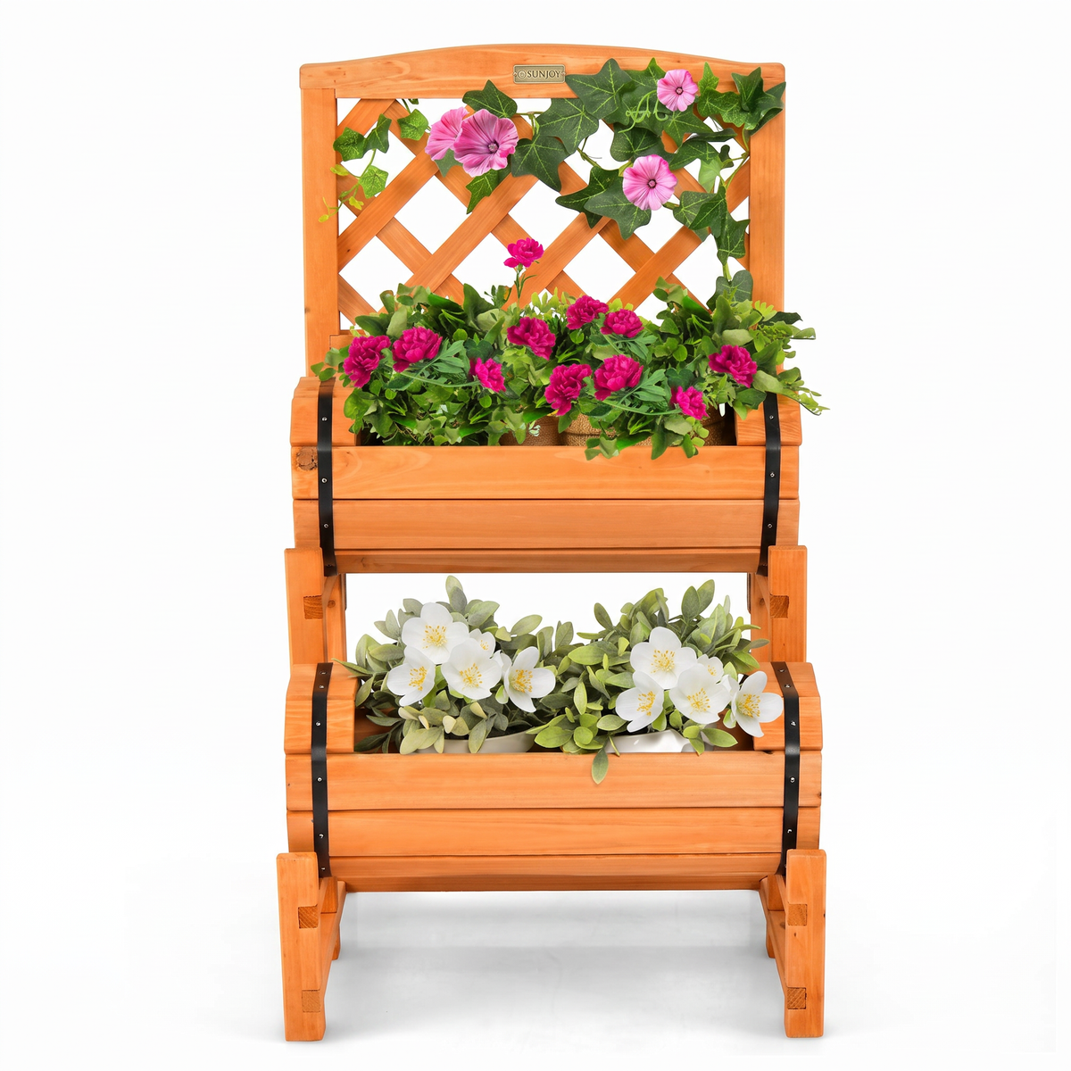 2-Tier Raised Garden Bed with Trellis - Wooden Planter Box for Patio & Balcony