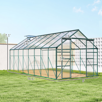 Walk-In Greenhouse 8x16 ft - Aluminum Frame & Polycarbonate Panels with Sliding Door