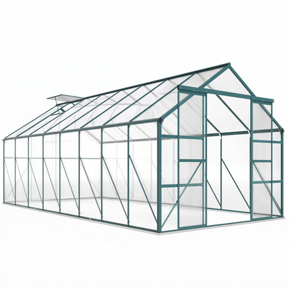 Walk-In Greenhouse 8x16 ft - Aluminum Frame & Polycarbonate Panels with Sliding Door