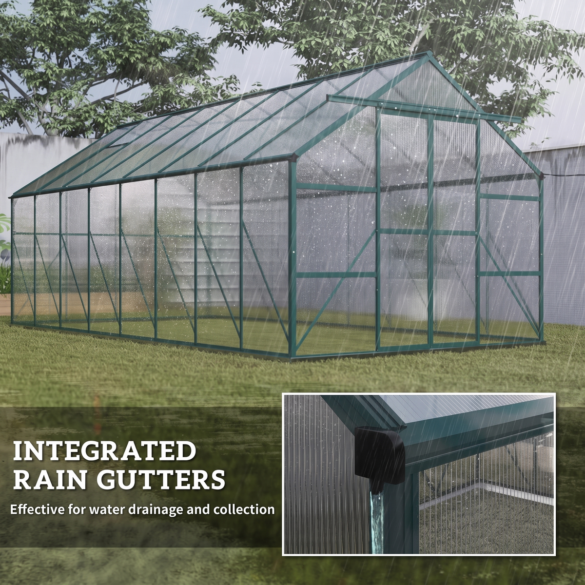 Walk-In Greenhouse 8x16 ft - Aluminum Frame & Polycarbonate Panels with Sliding Door