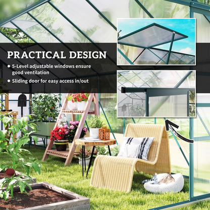 Walk-In Greenhouse 8x16 ft - Aluminum Frame & Polycarbonate Panels with Sliding Door