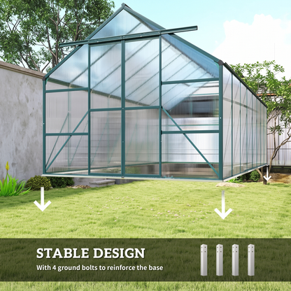 Walk-In Greenhouse 8x16 ft - Aluminum Frame & Polycarbonate Panels with Sliding Door